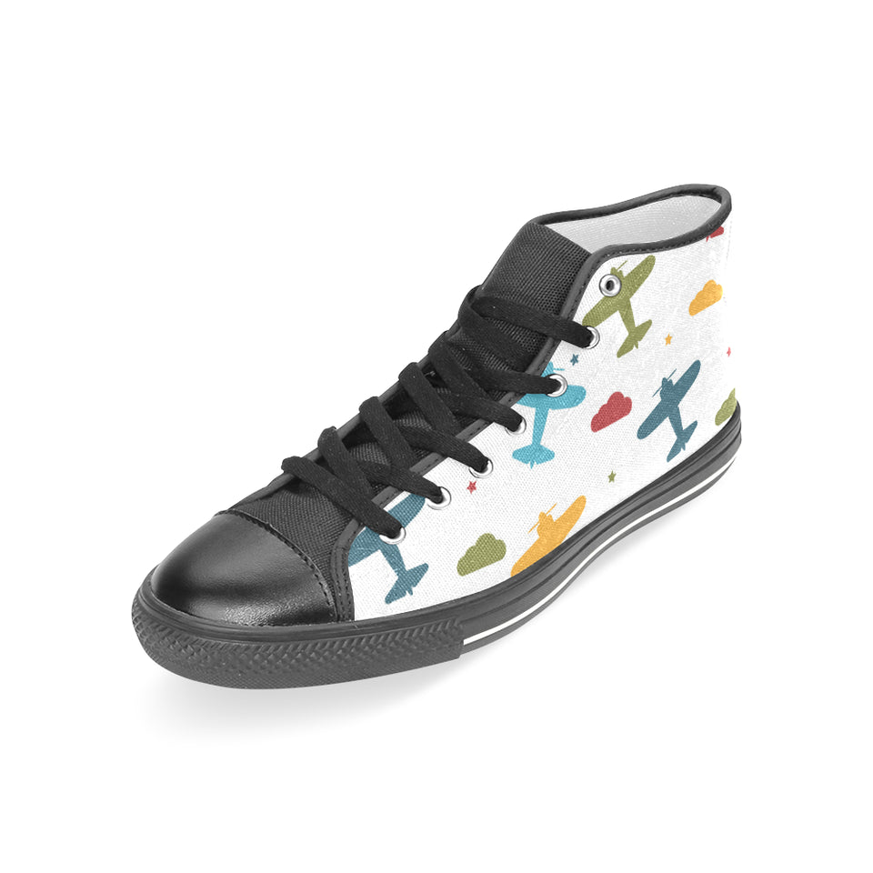 Airplane star cloud colorful Women's High Top Canvas Canvas Shoes Black