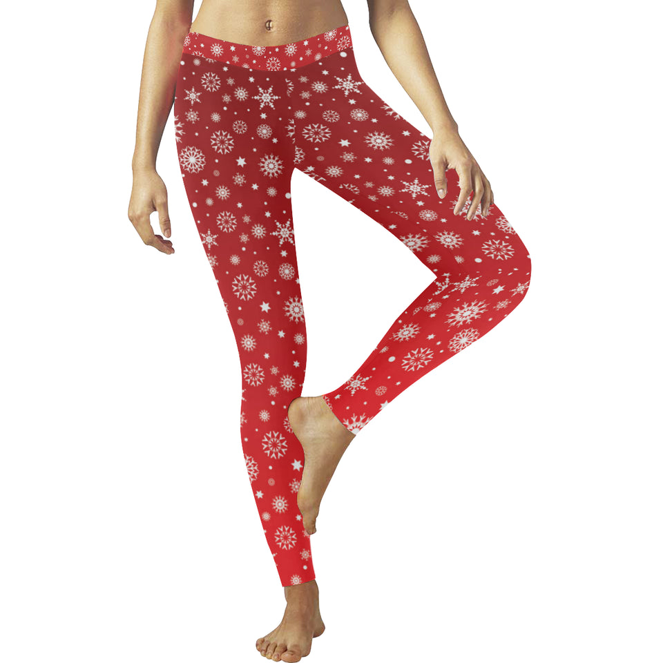 Snowflake pattern red background Women's Legging Fulfilled In US