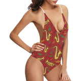 Saxophone cornet pattern red background Women's One-Piece Swimsuit