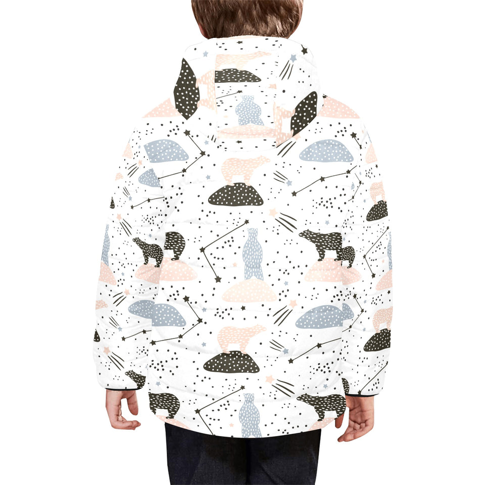 Polar bears star poka dot pattern Kids' Boys' Girls' Padded Hooded Jacket