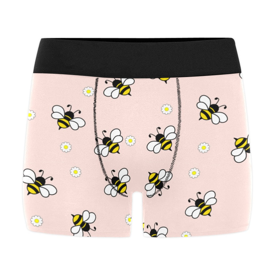 Cute bee flower pattern pink background Men's All Over Print Boxer Briefs Men's Underwear