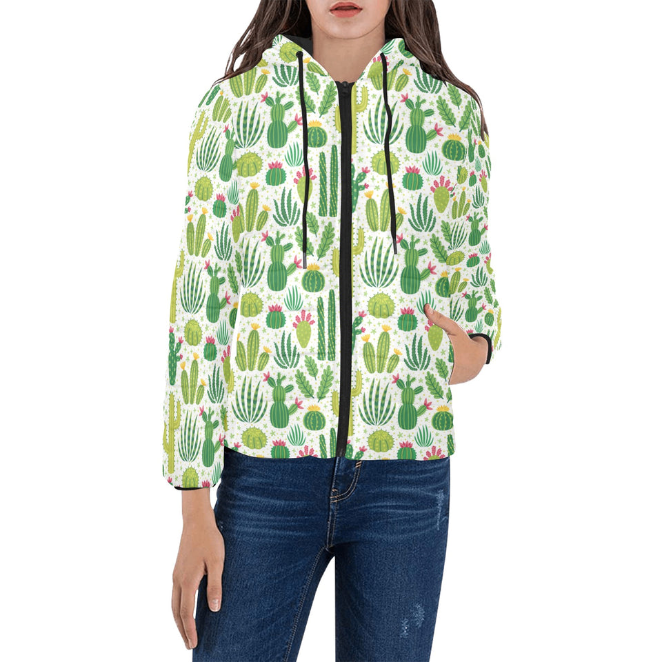 Cactus pattern copy Women's Padded Hooded Jacket