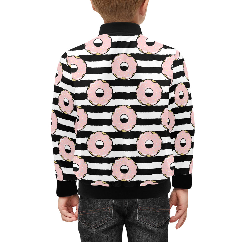 Donuts pink icing striped pattern Kids' Boys' Girls' Bomber Jacket