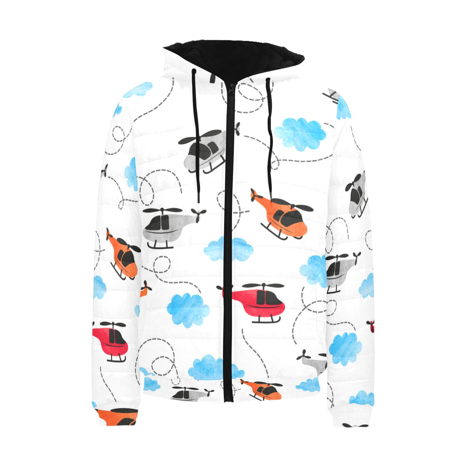 Watercolor helicopter cloud pattern Men's Padded Hooded Jacket