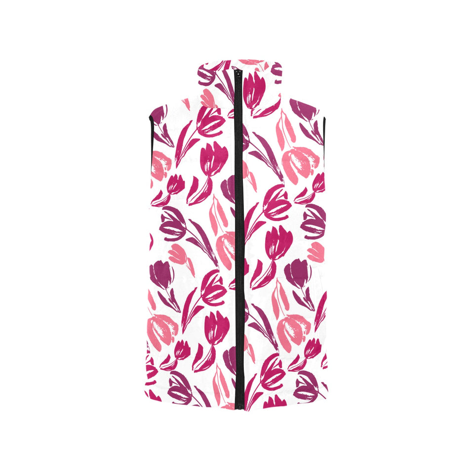 pink sketch tulip pattern Women's Padded Vest