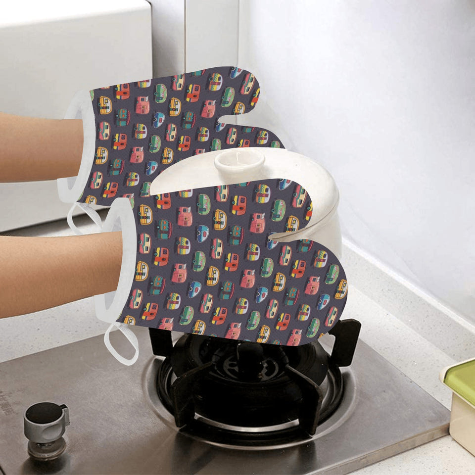Camper Van Pattern Print Design 02 Heat Resistant Oven Mitts