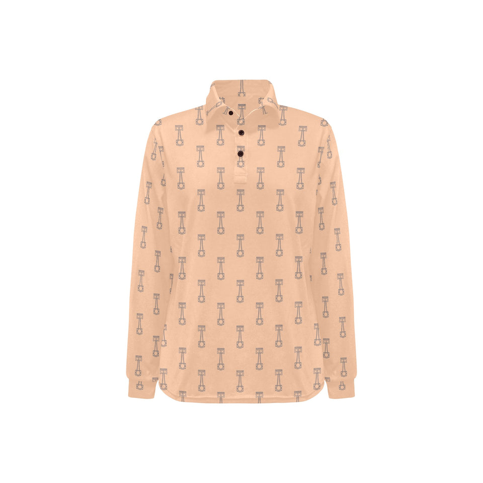Engine Piston Cream Background Pattern Design 04 Women's Long Sleeve Polo Shirt