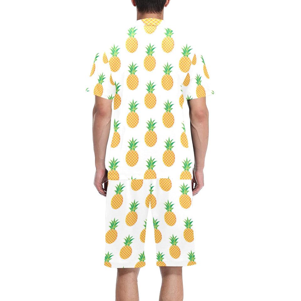 Pineapples pattern Men's V-Neck Short Pajama Set