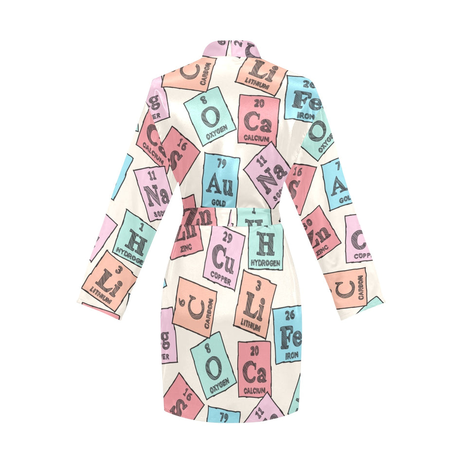 Chemistry Periodic Table Pattern Print Design 02 Women's Long Sleeve Belted Night Robe