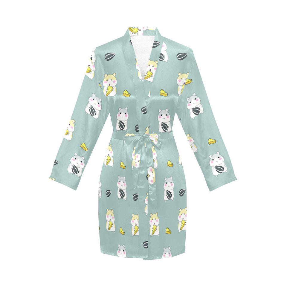 Cute hamster cheese pattern Women's Long Sleeve Belted Night Robe