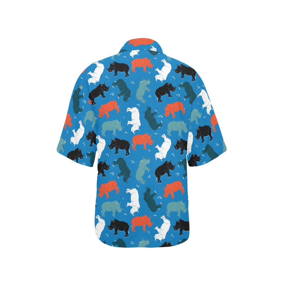 Colorful rhino pattern Women's All Over Print Hawaiian Shirt