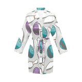 Bowling ball and pin gray background Women's Long Sleeve Belted Night Robe