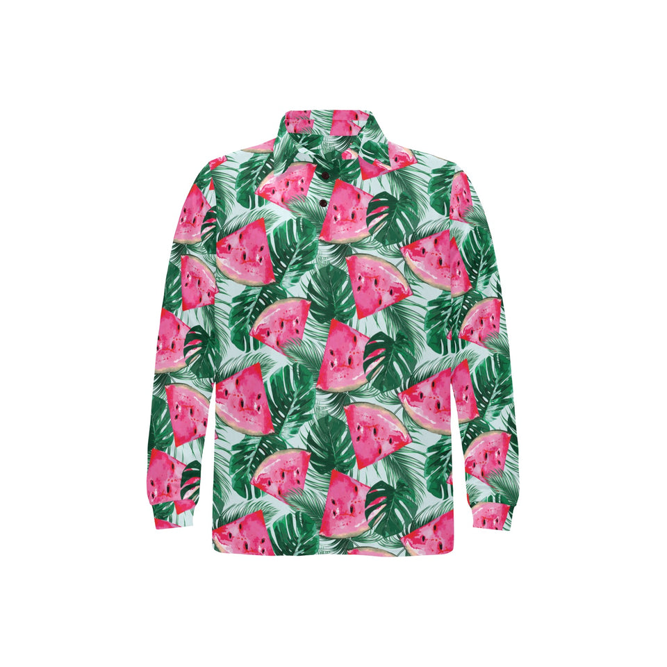 Watermelons tropical palm leaves pattern Men's Long Sleeve Polo Shirt