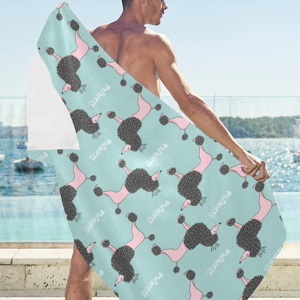 poodle dog green background Beach Towel