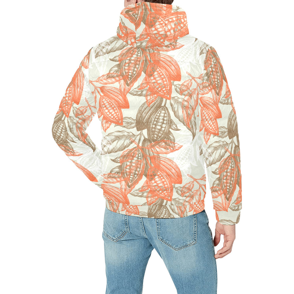 Cocoa beans Cocoa tree pattern Men's Padded Hooded Jacket