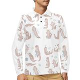 Cute sea otters pattern Men's Long Sleeve Polo Shirt