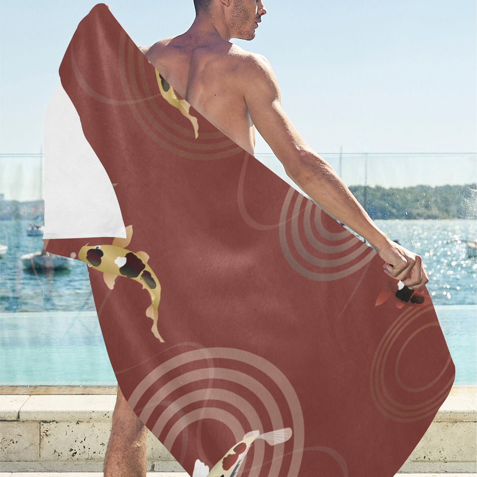 Koi Fish Carp Fish red background Beach Towel