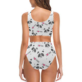 Hand Drawn faces of pandas pattern Chest Bowknot High Waisted Bikini Swimsuit