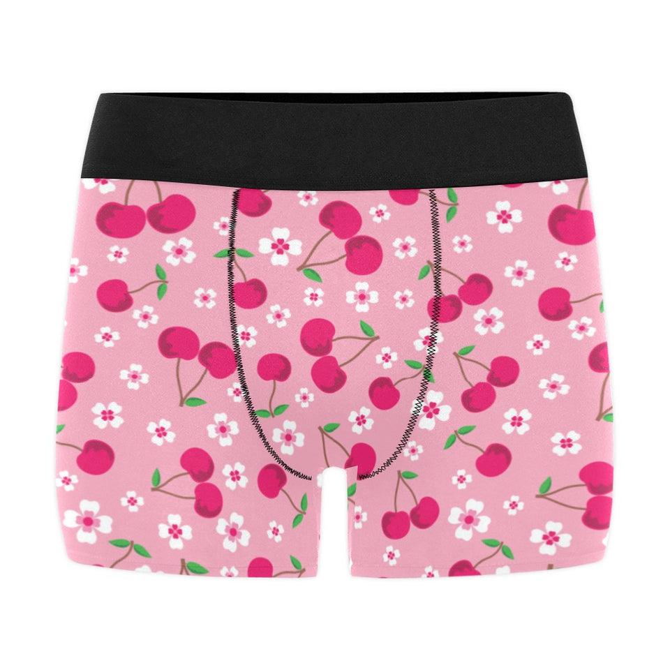 cherry flower pattern pink background Men's All Over Print Boxer Briefs Men's Underwear