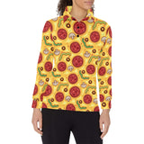 Pizza texture pattern Women's Long Sleeve Polo Shirt