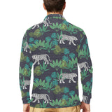 white bengal tigers tropical plant Men's Long Sleeve Polo Shirt