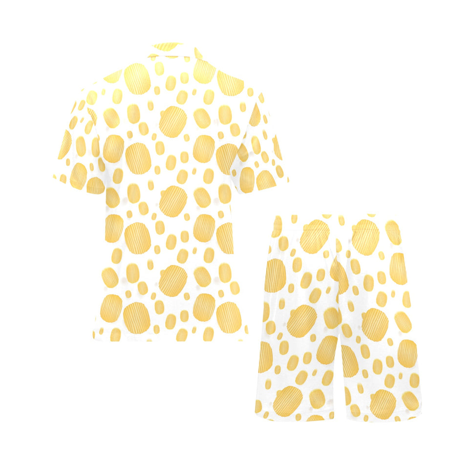 Potato Chips Pattern Print Design 03 Men's V-Neck Short Pajama Set