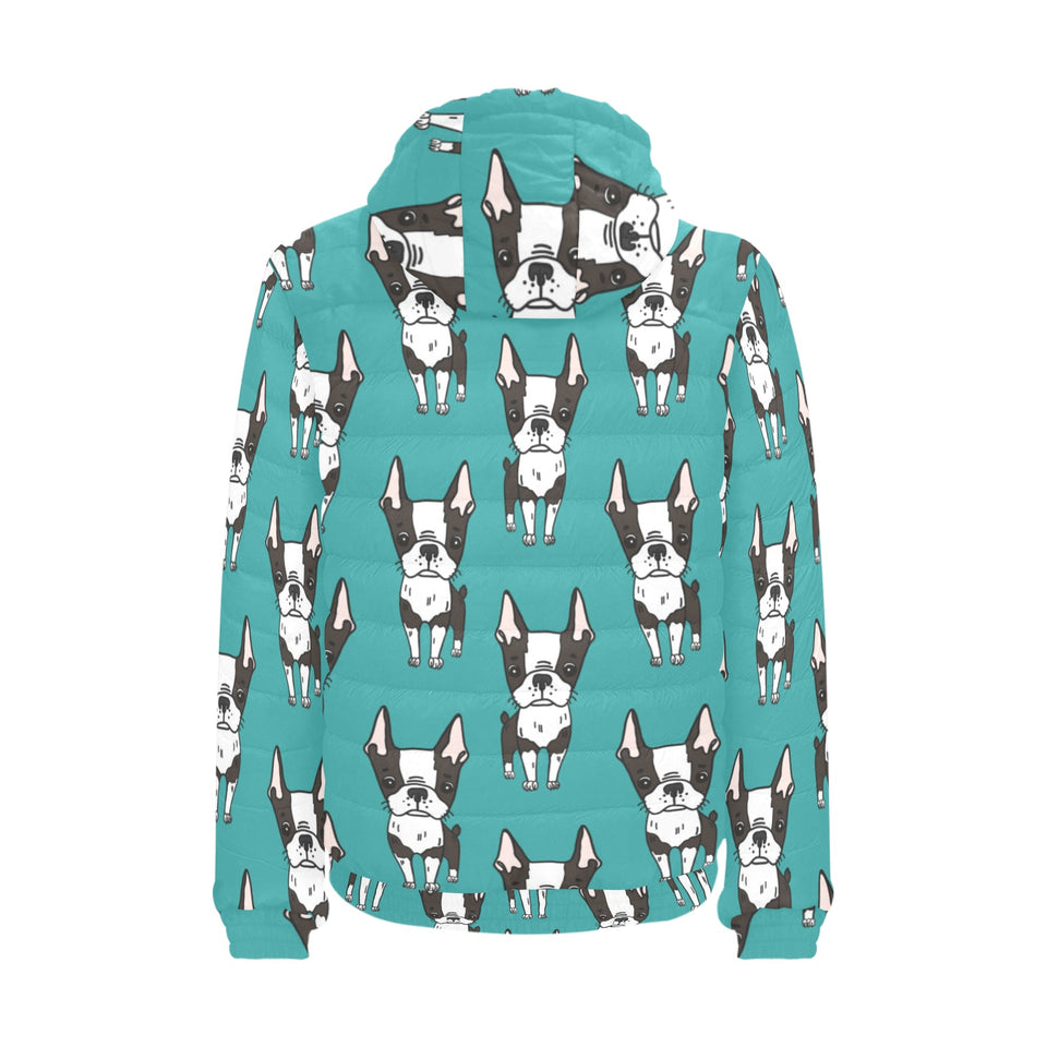 Hand drawn boston terrier dog pattern Men's Padded Hooded Jacket