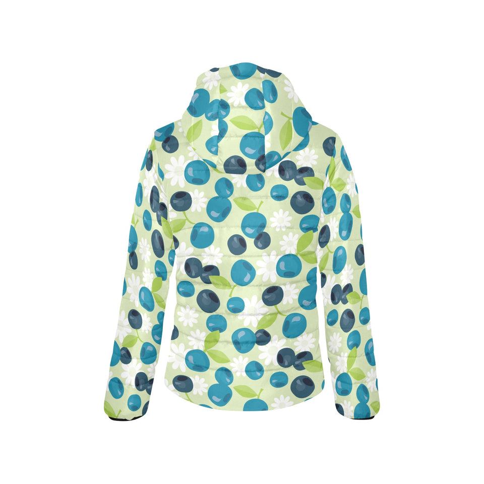 blueberry flower pattern Women's Padded Hooded Jacket