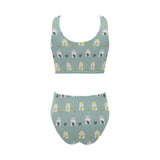 Cute hamster cheese pattern Chest Bowknot High Waisted Bikini Swimsuit