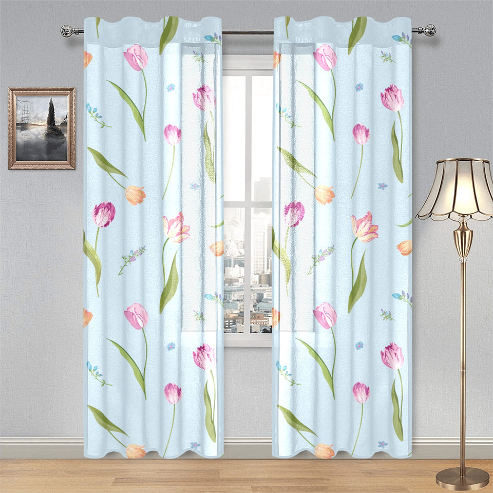 Watercolor Tulips pattern Gauze Curtain