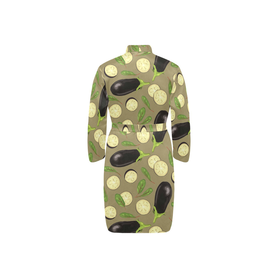Eggplant Pattern Print Design 02 Men's Long Sleeve Belted Night Robe