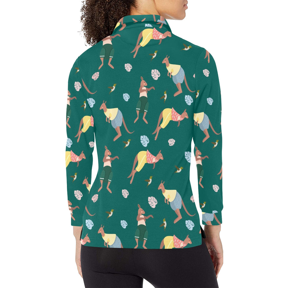 Kangaroo leaves pattern Women's Long Sleeve Polo Shirt