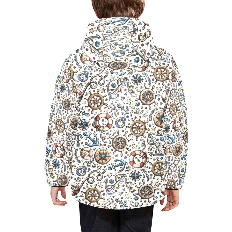 Cute nautical steering wheel anchor pattern Kids' Boys' Girls' Padded Hooded Jacket