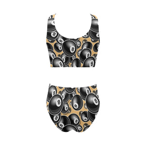 Billiard Ball Pattern Print Design 04 Chest Bowknot High Waisted Bikini Swimsuit