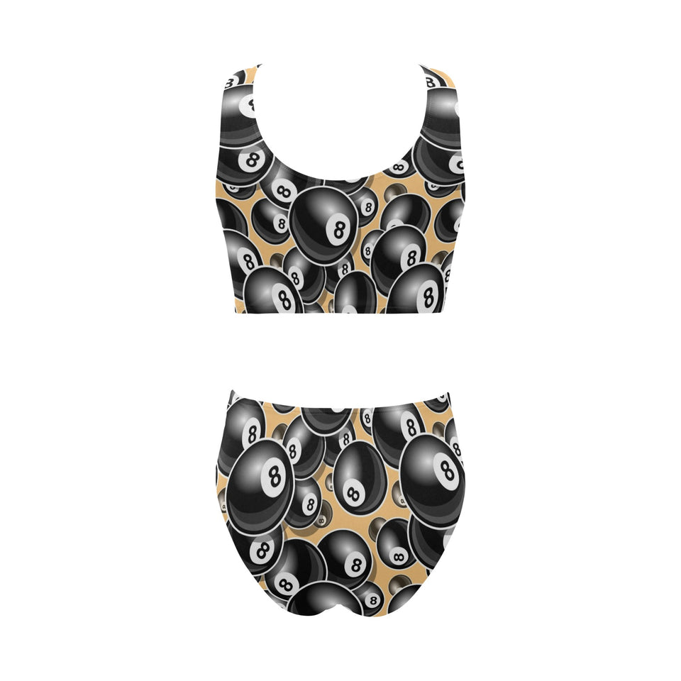 Billiard Ball Pattern Print Design 04 Chest Bowknot High Waisted Bikini Swimsuit