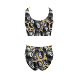 Billiard Ball Pattern Print Design 04 Chest Bowknot High Waisted Bikini Swimsuit