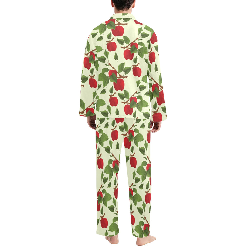 Red apples leaves pattern Men's Long Pajama Set