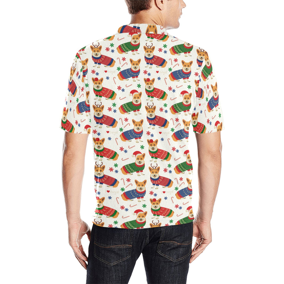 Corgi Christmas Pattern Men's All Over Print Polo Shirt