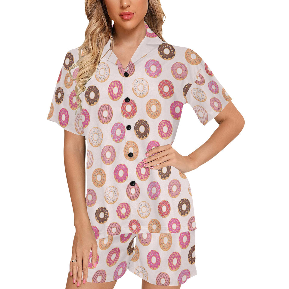 Colorful donut pattern Women's V-Neck Short Pajama Set