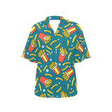French fries red paper box pattern Women's All Over Print Hawaiian Shirt