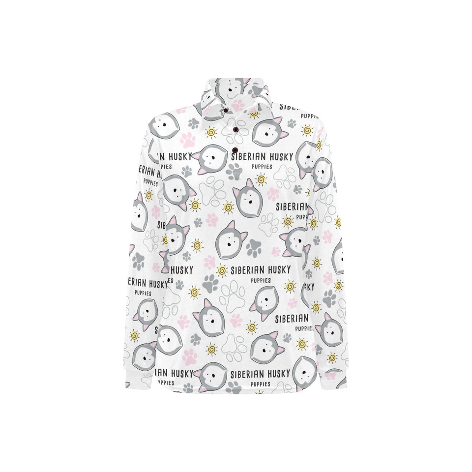 Siberian Husky design pattern Women's Long Sleeve Polo Shirt