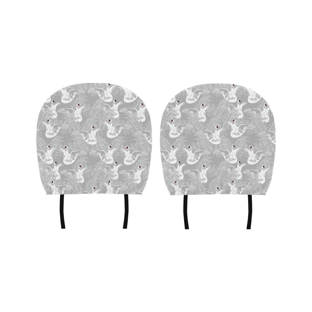 white swan gray background Car Headrest Cover