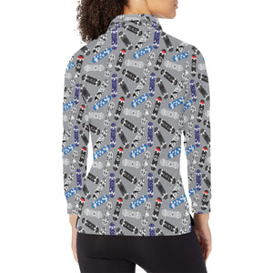 Skate Board Pattern Print Design 03 Women's Long Sleeve Polo Shirt