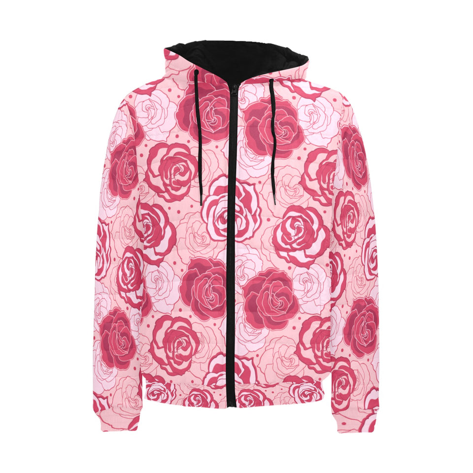 Rose Pattern Print Design 02 Men's Padded Hooded Jacket