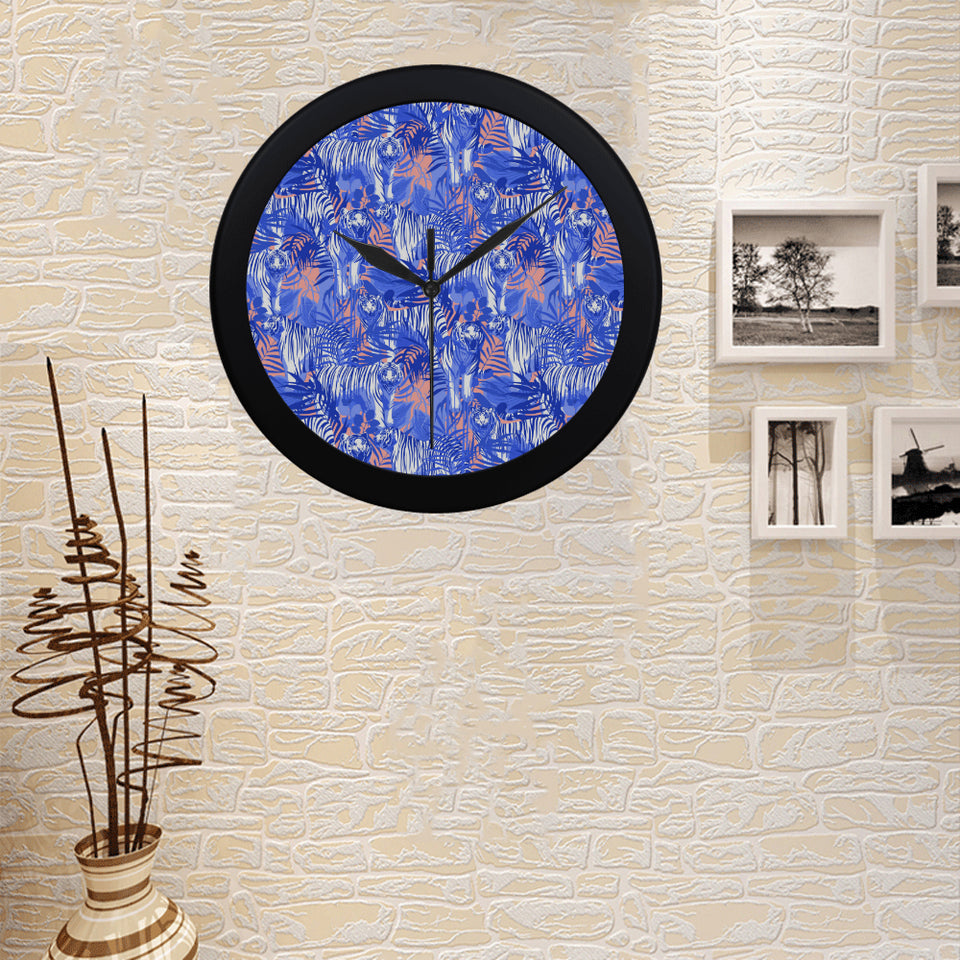 white bengal tigers pattern Elegant Black Wall Clock
