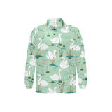 White swan lake pattern Men's Long Sleeve Polo Shirt