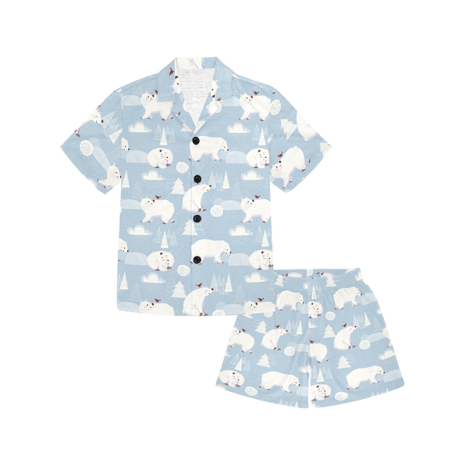 Cute polar bears Christmas decoration pattern Kids' Boys' Girls' V-Neck Short Pajama Set