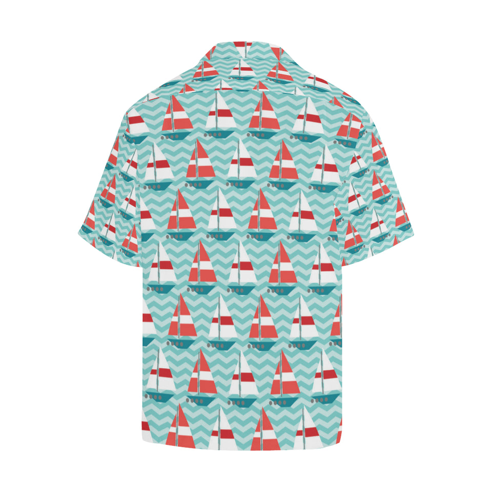 Red White sailboat wave background Men's All Over Print Hawaiian Shirt