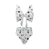 Hand drawn space elements space rocket star planet Chest Bowknot High Waisted Bikini Swimsuit