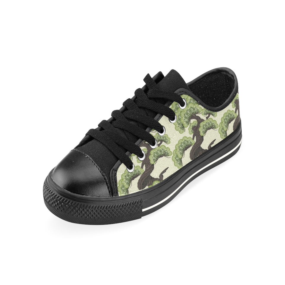 Bonsai pattern Men's Low Top Canvas Shoes Black